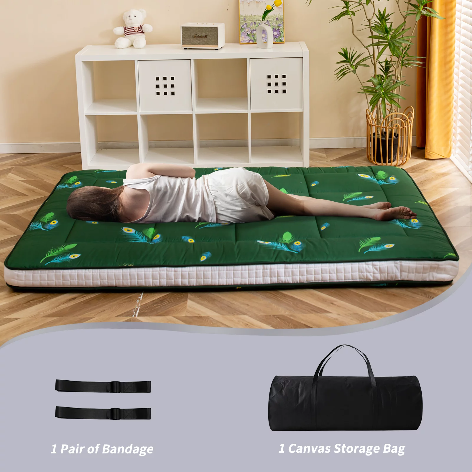 Extra Thick Futon Floor Mattress, Padded Japanese Folding Roll Up Mattress Sleeping Pad, Foldable Camping Portable Mattress Shikibuton