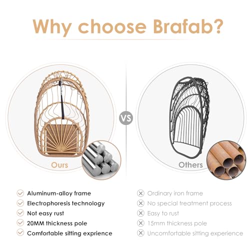 Brafab Hanging Egg Chair with Stand and Footrest, Wicker Egg Swing Chair Indoor Outdoor Aluminum-Steel Frame and UV Resistant Cushion