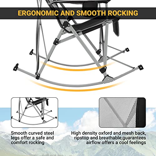 FUNDANGO Camping Rocking Chairs for Adults, Portable Rocking Chair Outdoor Folding for Beach, Outdoor, Travel, Picnic, Patio (BlackGery)