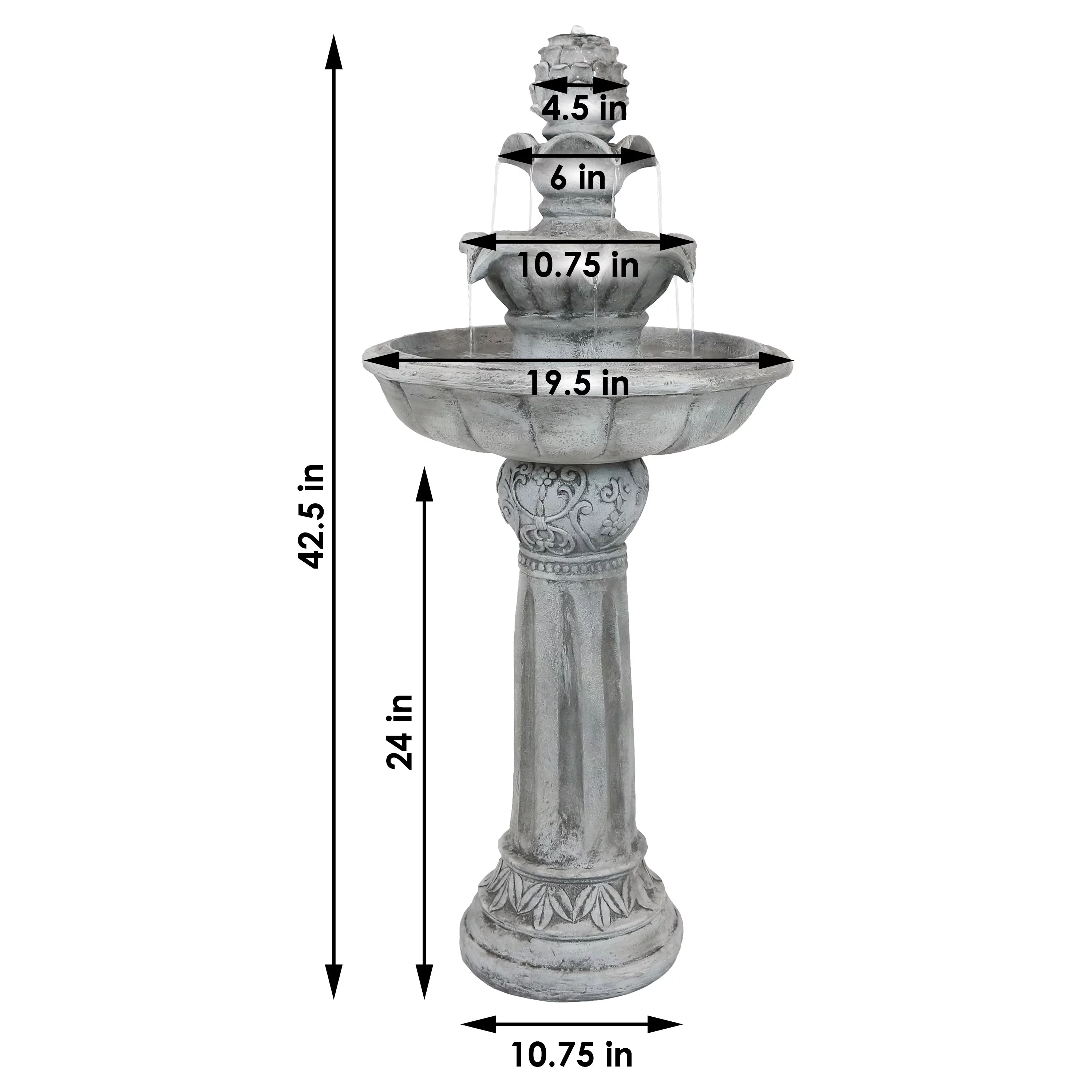 Sunnydaze Ornate Elegance Solar Water Fountain with Battery Backup - 42.5" H - White