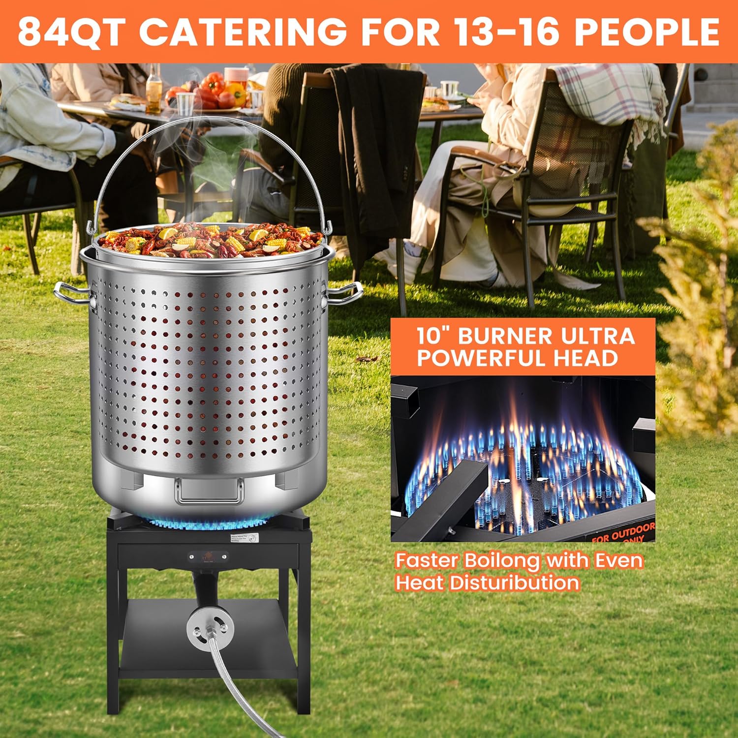 ARC 84QT Stainless Steel Seafood Boil Pot with 200,000BTU Propane Fryer, Non-Assembly Large Crawfish Boiler, Shrimp Boil Pot