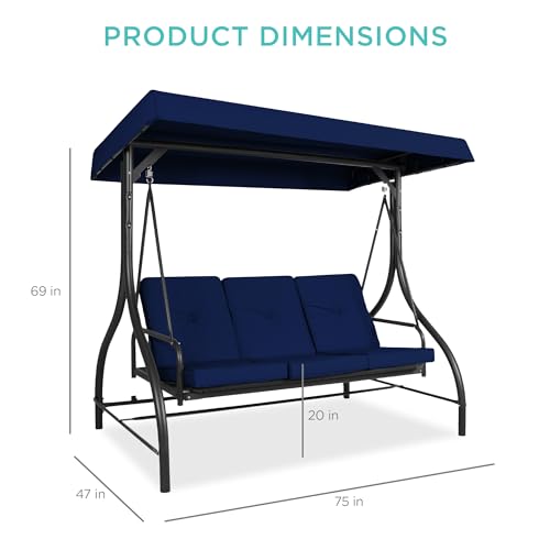 Best Choice Products 3-Seat Outdoor Large Converting Canopy Swing Glider, Patio Hammock Lounge Chair for Porch, Backyard w/Flatbed, Adjustable Shade
