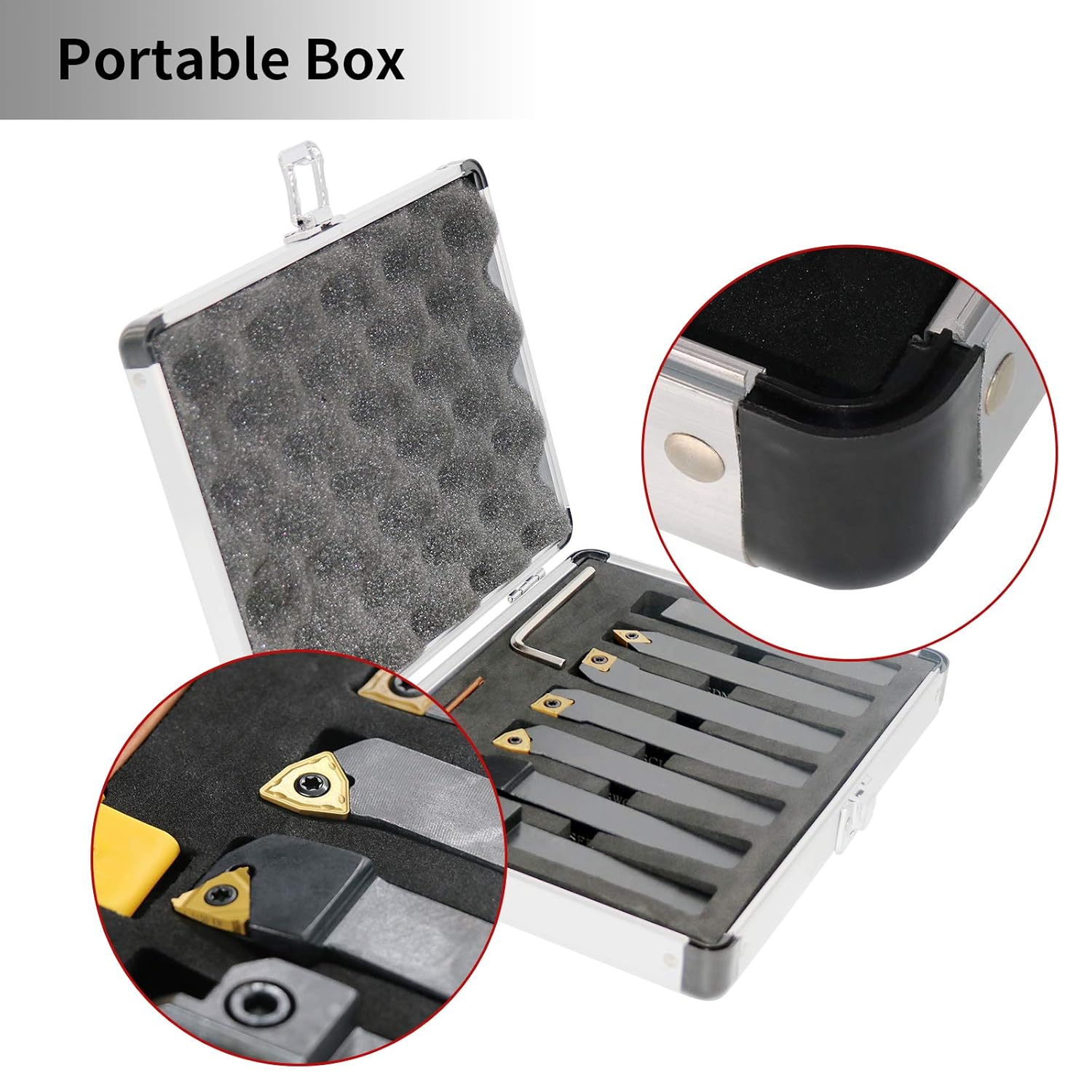 Indexable Lathe Turning Tool,1/2'' Shank 7 Pieces Carbide Turning Tool Set,Metal Lathe Tools Holder with Portable Case