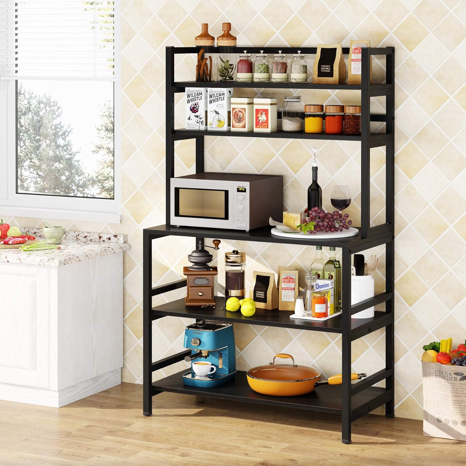 Tribesigns Kitchen Bakers Rack with Storage and Hutch, 5-Tier Kitchen Microwave Cart Stand Rack