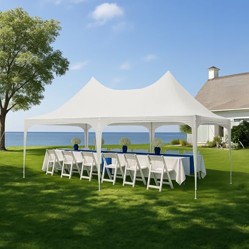 EROMMY 26x19ft Party Tent, White Wedding Tent, Decagonal Heavy Duty Canopy with 8 Removable Sidewalls, 8 Church Windows and 2 Pull-Back Doors