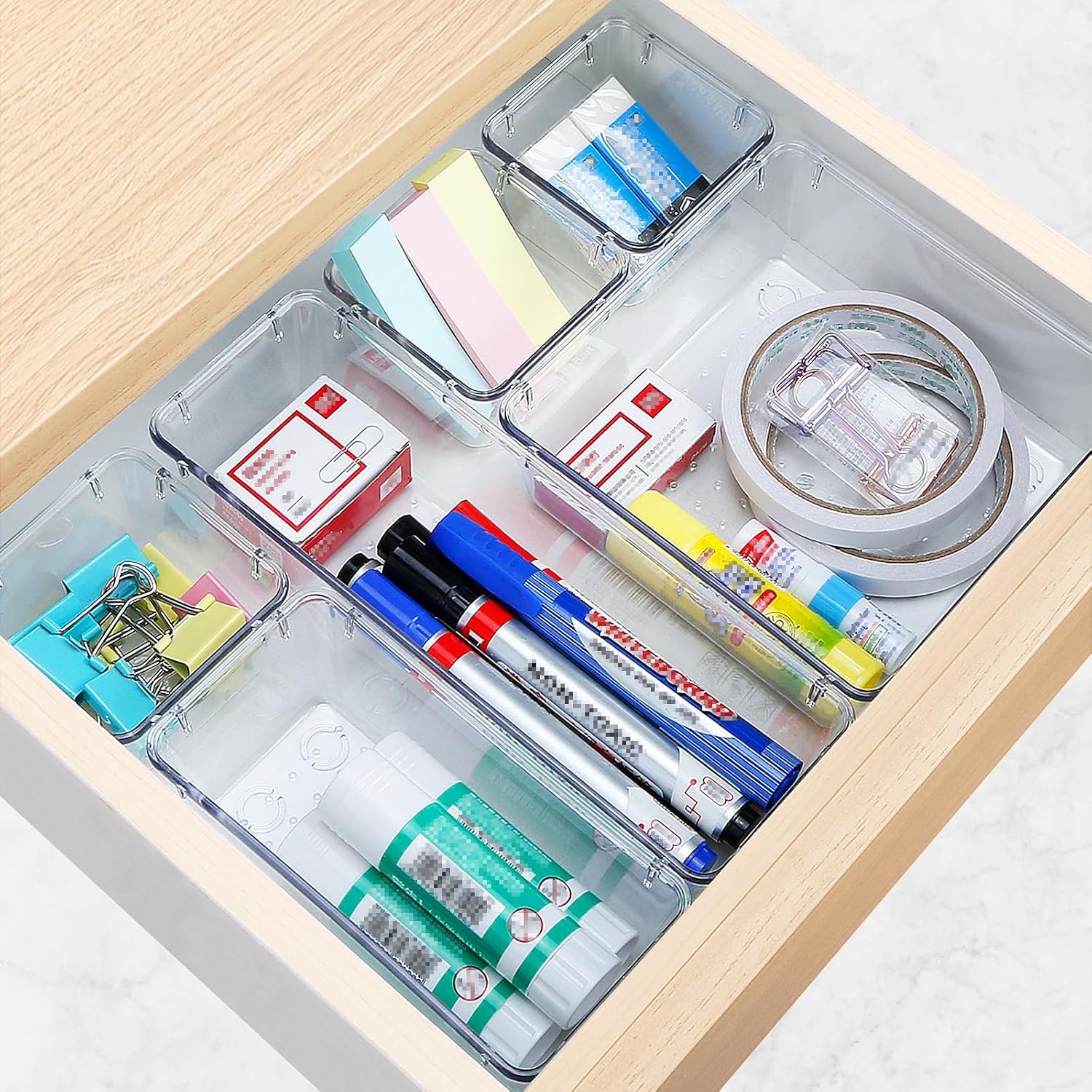 16 PCS Drawer Organizer Set, 5 Varied Size Bathroom and kitchen Drawer cabinet organizer Trays, Clear Storage Bins for Makeup, Jewelry
