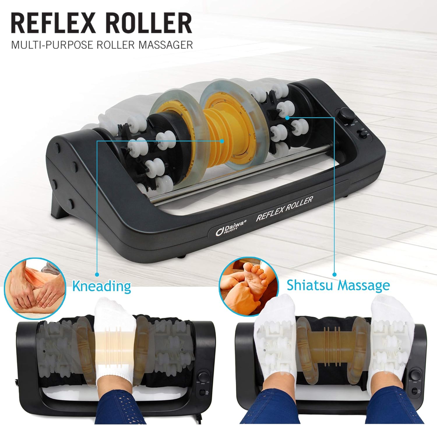 U.S. Jaclean Electric Foot Massager Calf Roller Reflexology Shiatsu Acupressure Massage Reflex Roller