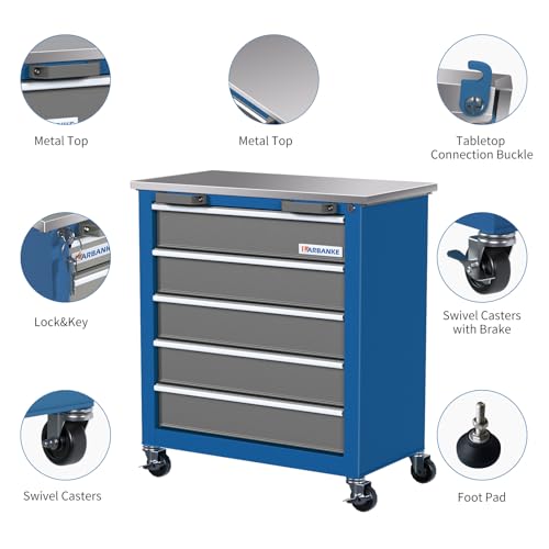 7-Drawer Rolling Toolbox,Tool Box with 360° Lockable Wheels and Padded Feet,Tool Chest with Keyed Locking System and Drawer Liners