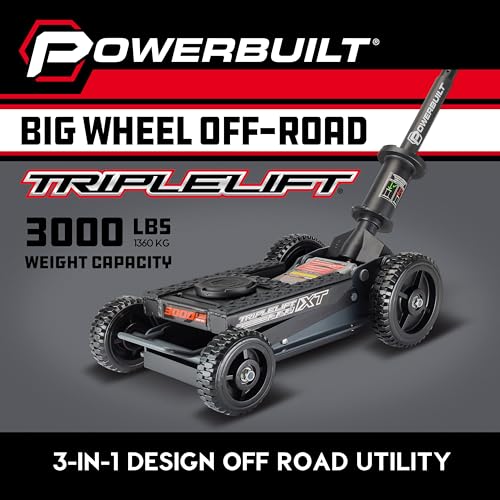 Powerbuilt 2 Ton Triple Lift Floor Jack, Lifts Cars, Trucks, Motorcycles, ATV's, Transmissions, Tie-Down Loops, Locking Safety Bar - 620422E, Silver