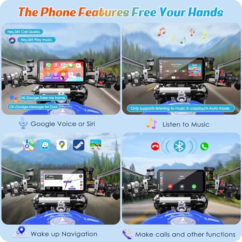 Carpuride W603 Motorcycle Carplay Screen, Wireless CarPlay & Android Auto for Moto, Remote Control，6.3" Waterproof Touchscreen, BT Trans