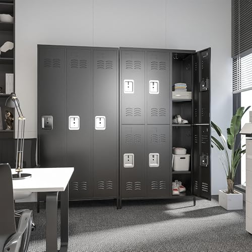 3 Doors Lockers for Employees, Steel Storage Lockers Lockable, Metal Locker Storage Cabinet for Home Office School Gym, Require Assembly (Grey)