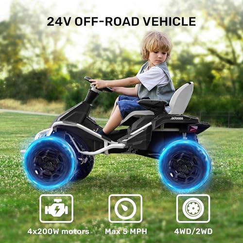 ANPABO 24V 4x4 Ride On Toy for Big Kids, 4x200W Motors, 5MPH, Kids Car w/Parent Remote, Wide Adjustable Seat, Headlights, Metal Frame