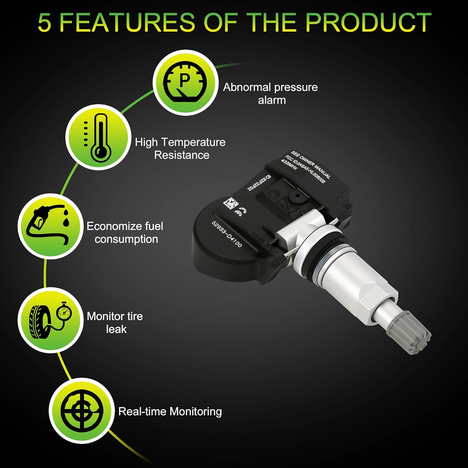 RENECTIV Tire Pressure Sensor,52933-D4100 433MHz Tire Pressure Monitor Sensor(TPMS) Replacement for Kia Hyundai(4PCS) Pack of 2