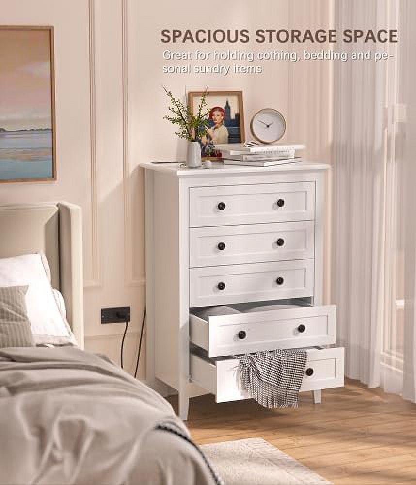 GEROBOOM 4 Drawer Dresser for Bedroom with LED Lights  Chests of Drawer with Charging Station  White Modern Dresser with Deep Drawers for Hallway