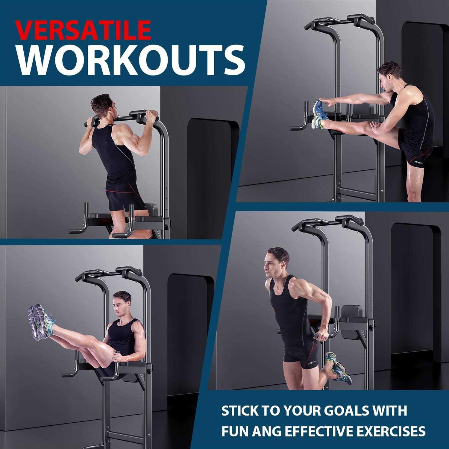 K KiNGKANG Power Tower Adjustable Height Pull Up Dip Station Multi-Function Home Strength Training Fitness Workout Station for Home Gym