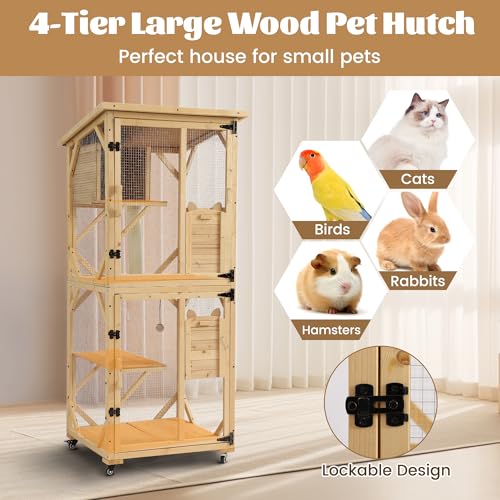 MAGIC UNION 71" Catio Outdoor Cat Enclosure Window Access, 4 Tiers Cats Playpen Catio with Wheels, Resting Box & Waterproof Roof