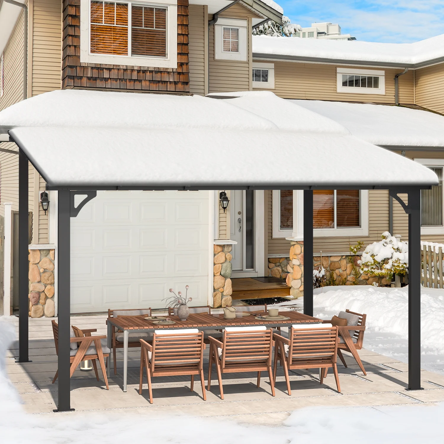 AECOJOY 10' x 12' Hardtop Gazebo Outdoor Aluminum Pergola ​for Garden, Patio, Backyard-​Gray