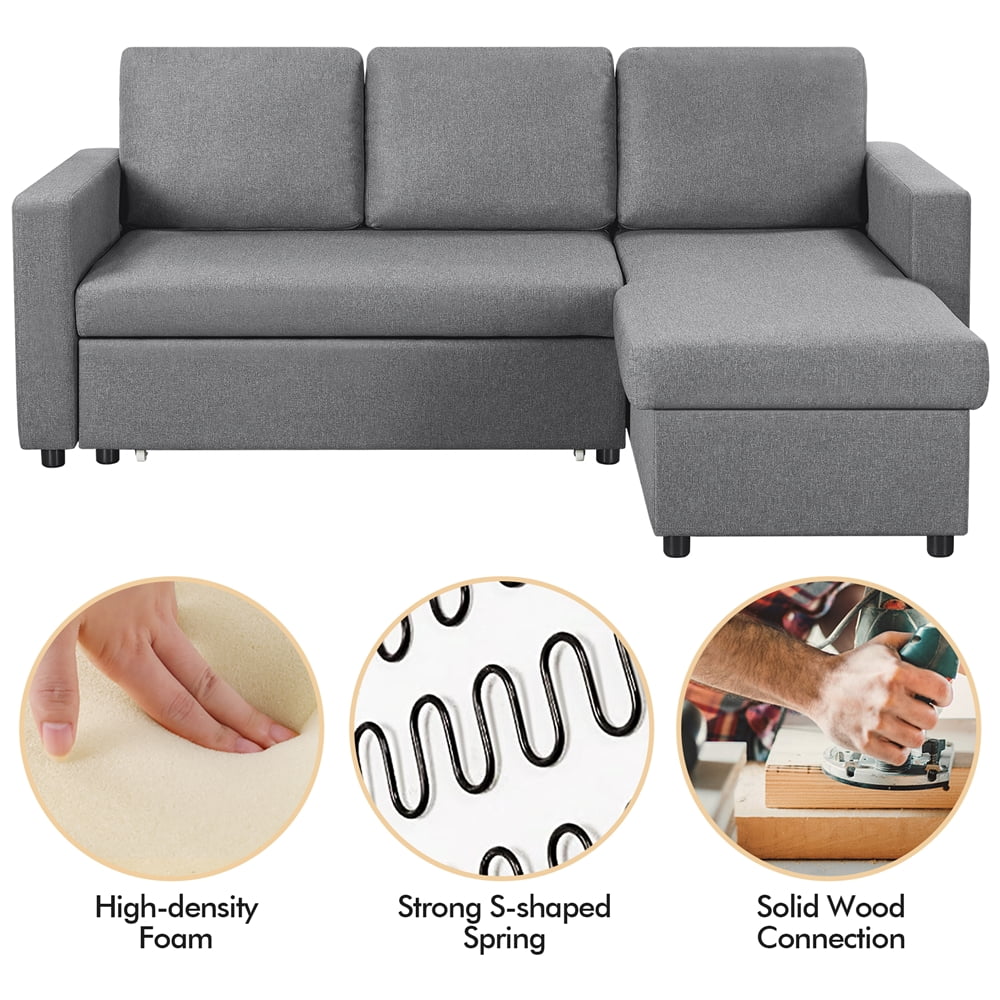 Alden Design Reversible Sectional Sleeper Sofa with USB & Type-C Ports, Light Gray