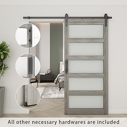 BARNSMITH 42in x 84in Glass Barn Door with 7FT Sliding Door Hardware Kit Included & Handle