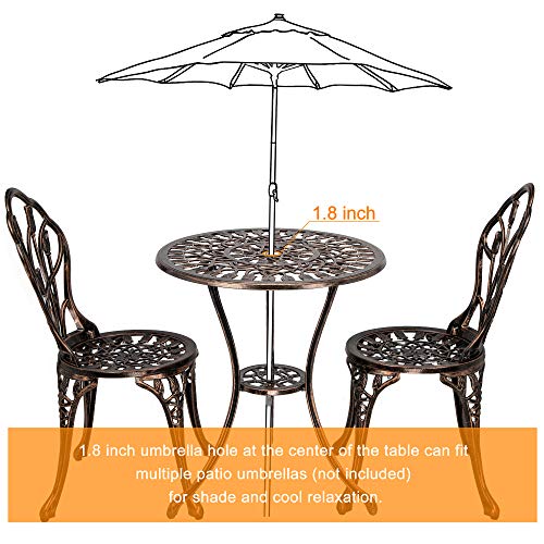 HOMEFUN Bistro Table and Chairs Set of 2 Outdoor 3 Piece Patio Set, Rose Pattern Cast Aluminum Bistro for Garden Balcony