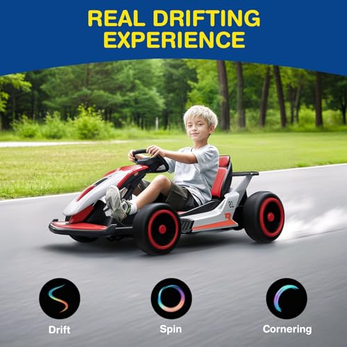 Planet X8 24V Electric Go Kart, 2x150W Drift Kart for Big Kids, 5-Point Safety Belt with Soft Start, Up to 8 MPH Racing Speed, 7AH Large Battery