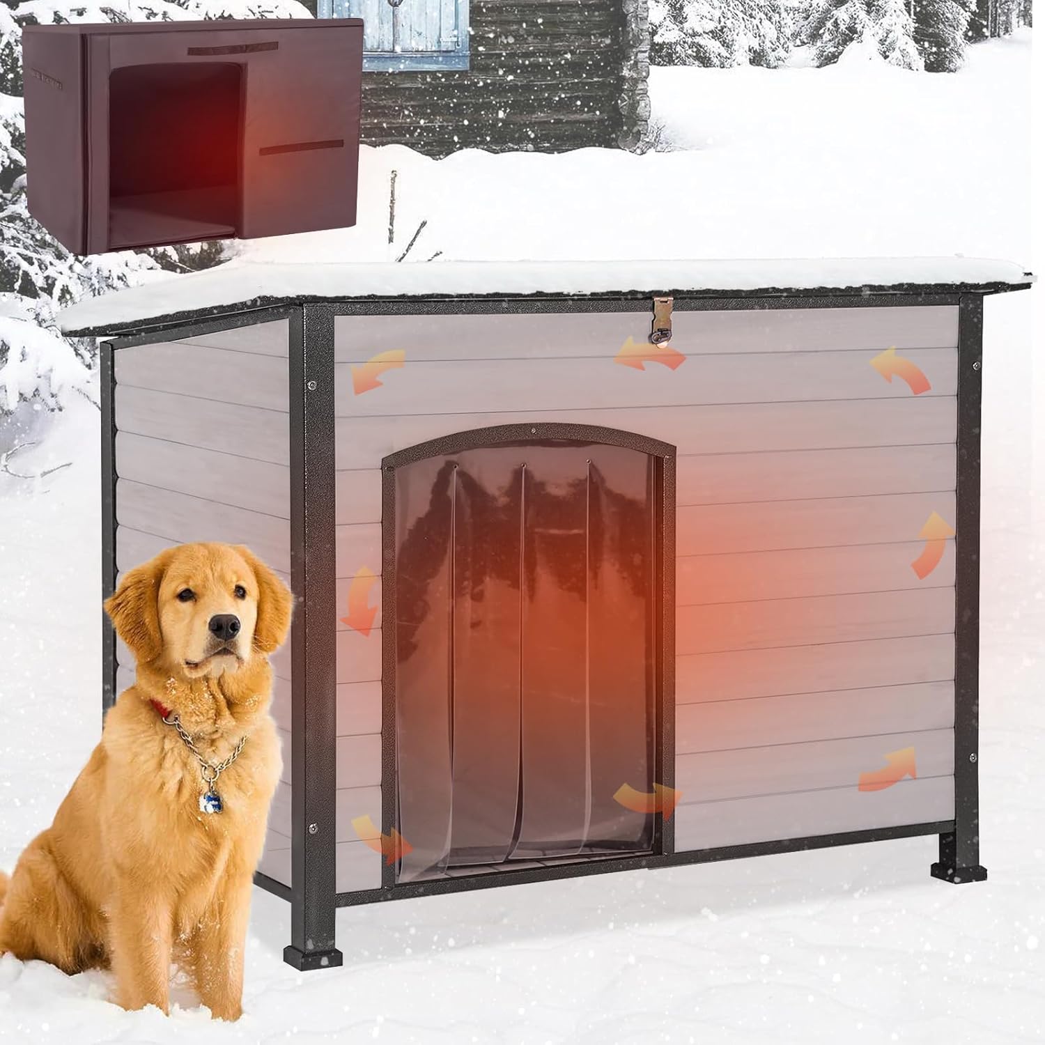 Insulation Dog House Outdoor Dog Kennle with Liner for Winter,Waterproof