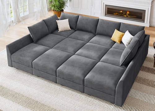 HONBAY Modular Sofa Sectional Sleeper Couch with Ottomans Reversible Sleeper Sectional Sofa Modular Couch with Storage, Aqua Blue