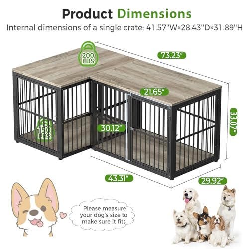86.62''Dog Crate Furniture Large Breed TV Stand with Double Rooms,Wooden Dog Kennel Dog Crate End Table with Removable Divider for Large Medium Dogs
