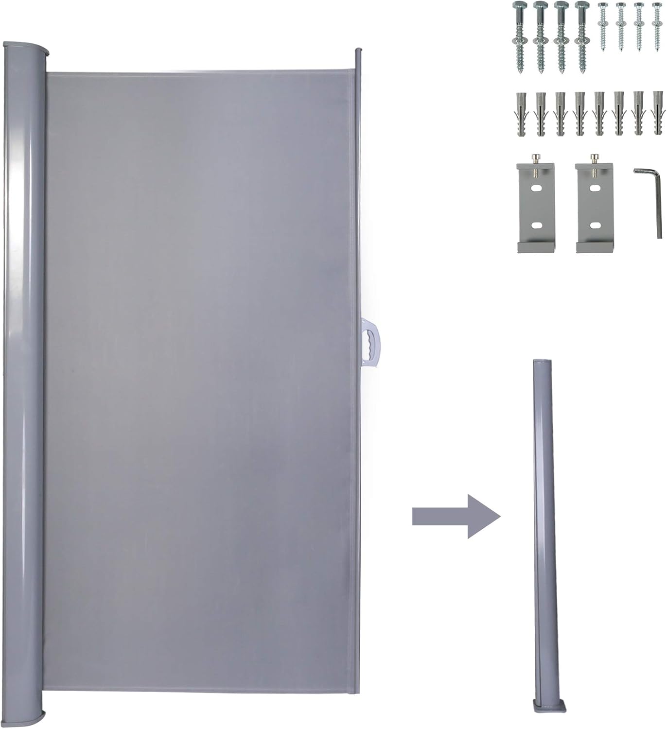 Vilobos Patio Side Awning Wall Mounted Retractable Waterproof Sun Shade Screen Room Divider with Aluminium Pole -Grey (118" L x 78.7" H)