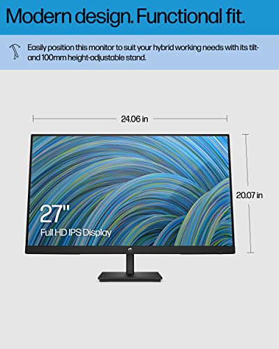 HP 27h Full HD Monitor - Diagonal - IPS Panel & 75Hz Refresh Rate - Smooth Screen - 3-Sided Micro-Edge Bezel - 100mm Height/Tilt Adjust