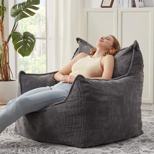 Giant Bean Bag Chair Sofa for Adults Teens, Comfy Corduroy Large Bean Bag Chairs with Armrests for Bedroom Living Room