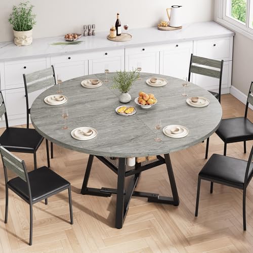 Round Dining Table for 4,Kitchen Dining Room Circle Dinner Pedestal Table,Space Saving Wood Kitchen & Dining Room Furniture (Vintage, 47In)