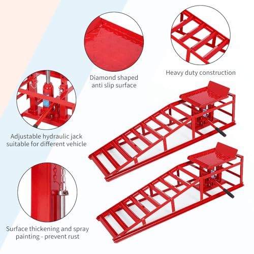 2PCS Hydraulic Car and Truck Service Ramps,11023 Lbs (5 Tons) Capacity, Portable Lifts Ramps for Oil Changes, Adjustable Lift Height 9.8" to 16.21"