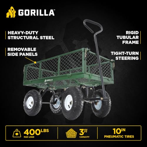 Gorilla Carts Steel Utility Wagon w/ Removable Side Panels, 1000 lb Capacity, Gray