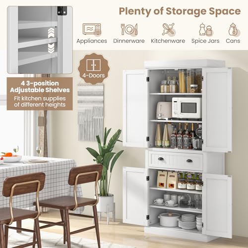 Tangkula 72" H Kitchen Pantry Cupboard Cabinet, Traditional Freestanding Large Tall Storage Cabinet with 2 Cabinets and Drawer, Adjustable Shelves