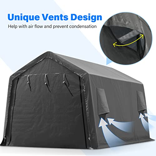 ADVANCE OUTDOOR 10x10 ft Heavy Duty Outdoor Patio Portable Canopy Storage Shelter Shed Carport with 2 Roll up Zipper Doors & Vents for Snowmobile