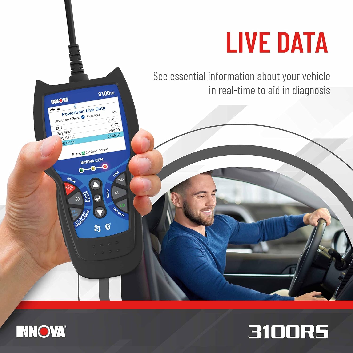 INNOVA 3100RS - OBD2 Scanner, Engine ABS SRS Scanner, Reset Oil Light, Battery/Alternator Tester, Full 10 OBD2 Modes