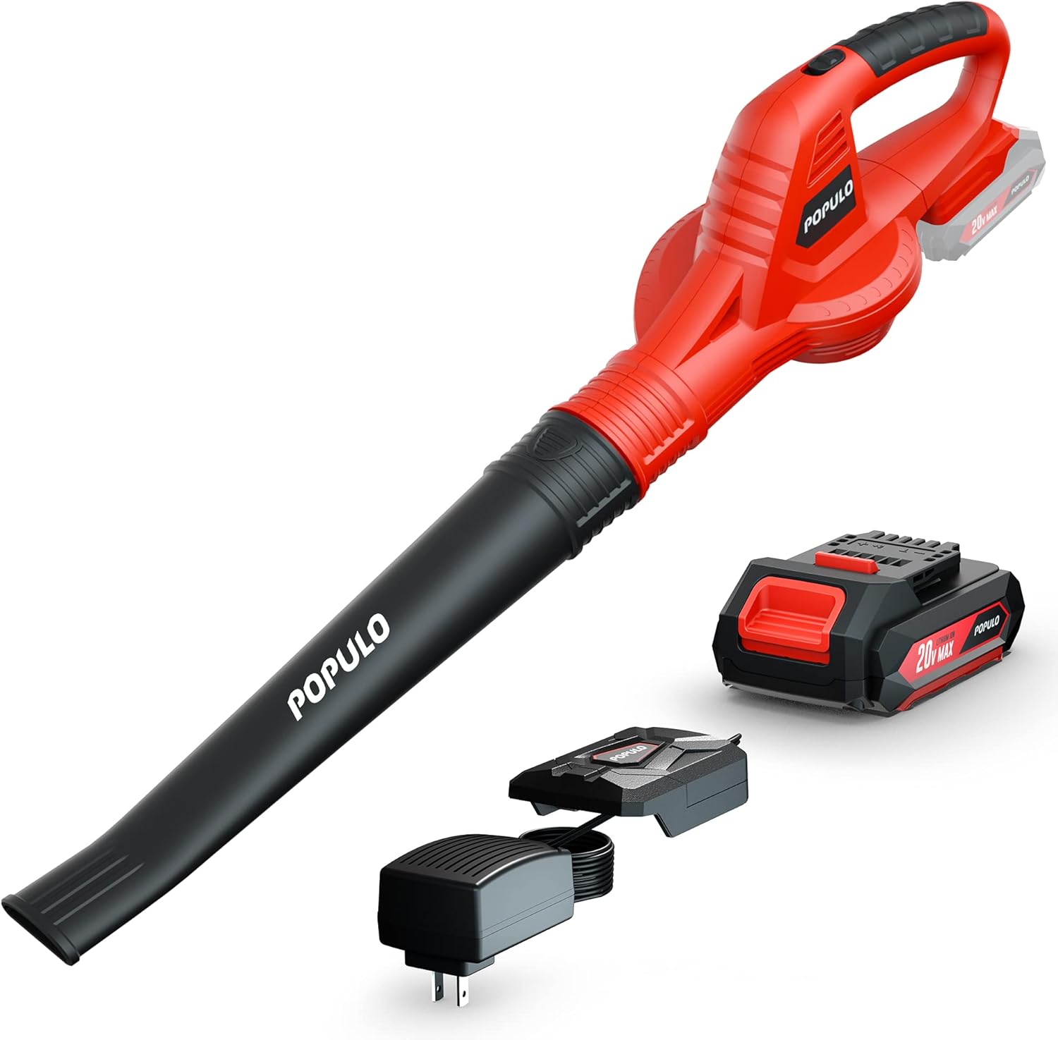 POPULO 20V Cordless Battery-Powered Leaf Blower, Lightweight and Compact Electric Blower with 2.0Ah Battery and Fast Charger Included
