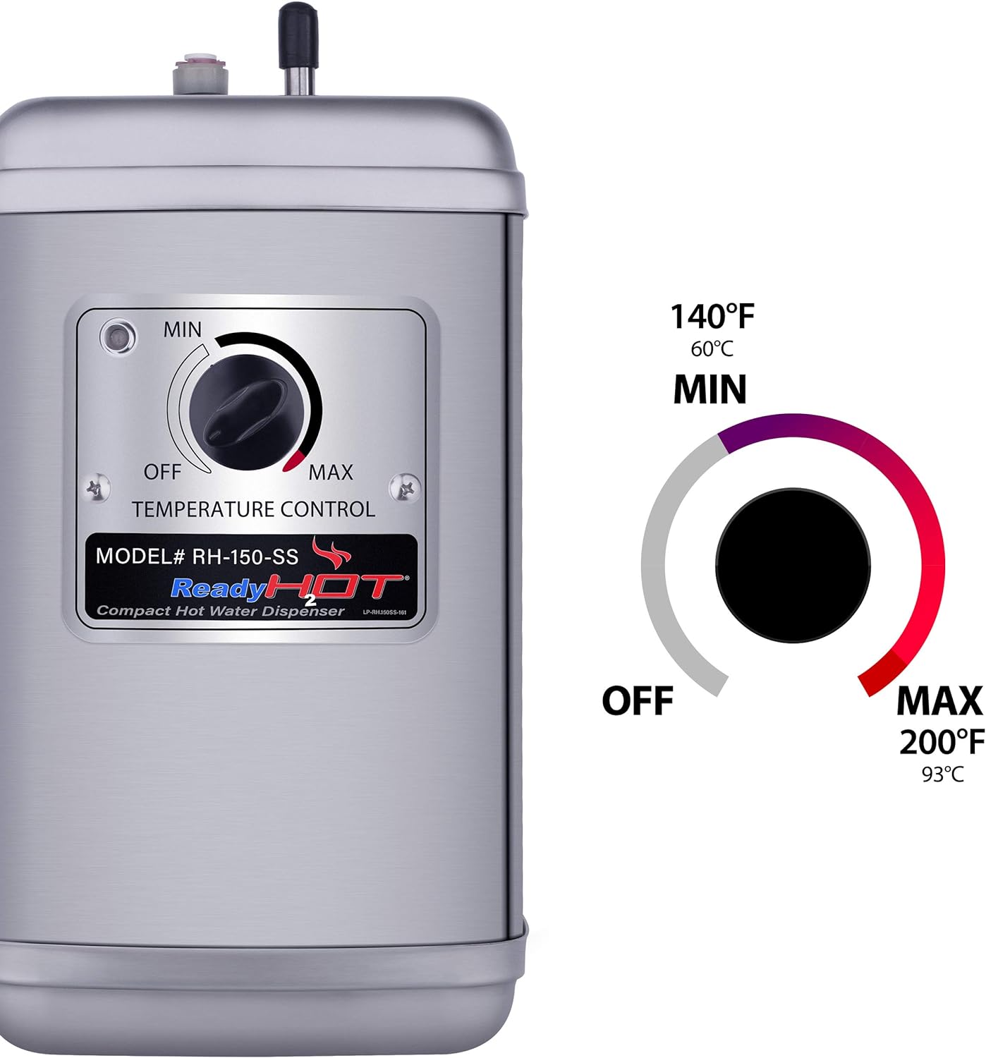 Ready Hot 40-RH-150-SS Compact Water Dispenser, Manual Temperature Control, Reverse Osmosis Compatible, Includes Tank Only, Stainless Steel
