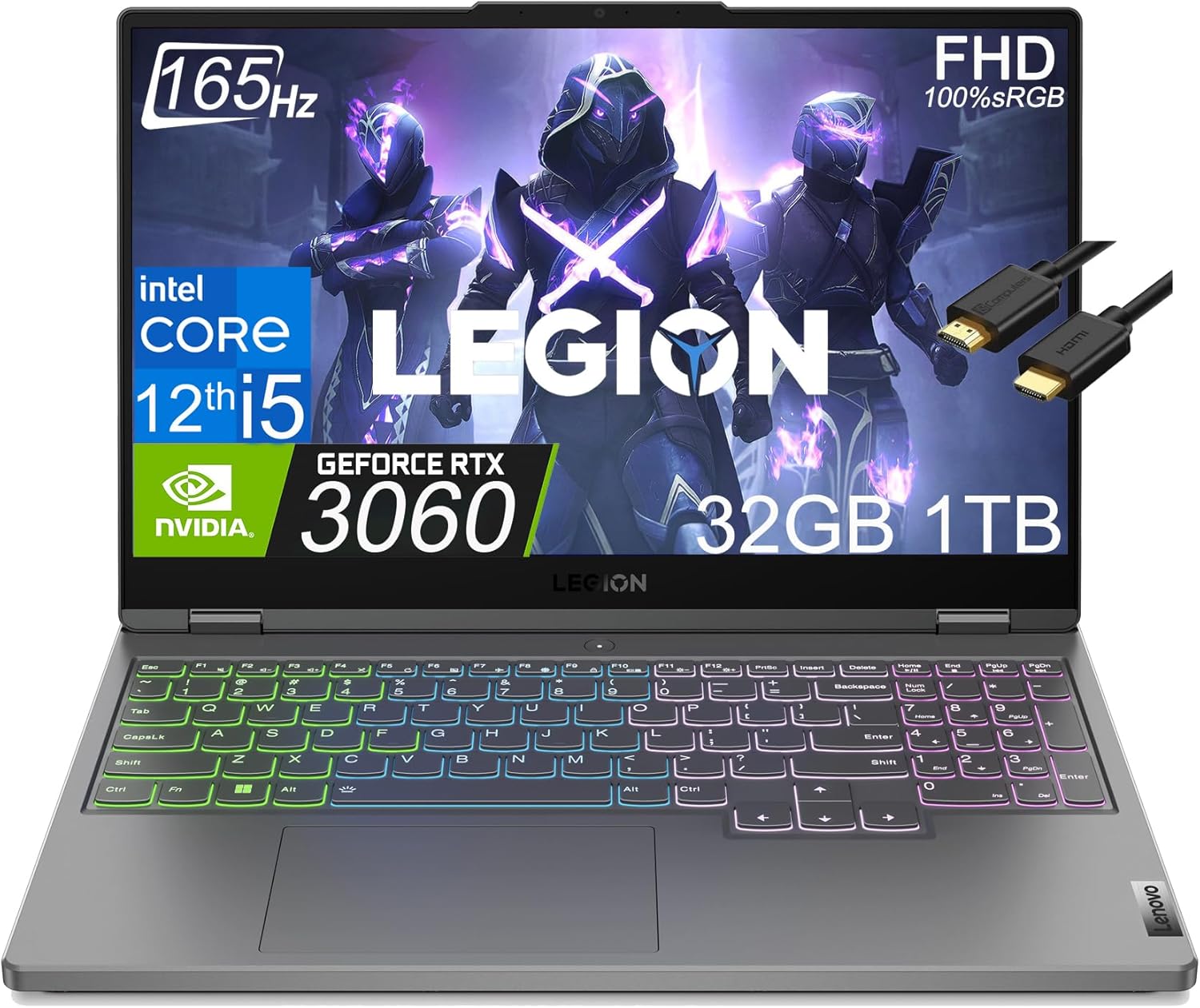 Lenovo Legion 5 Gaming Laptop (15.6" FHD IPS 165Hz, 32GB DDR5 RAM, 1TB PCIe SSD, GeForce RTX 3060, Intel Core i5 (> i7-11800H)) 4-Zone RGB Backlit KB