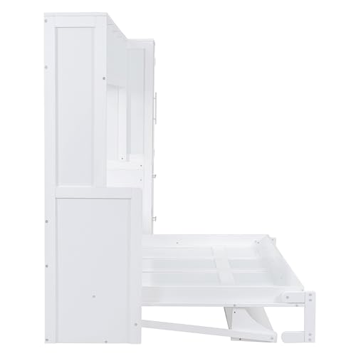 Harper & Bright Designs Queen Size Murphy Bed Wall Bed with Closet and Storage Drawers