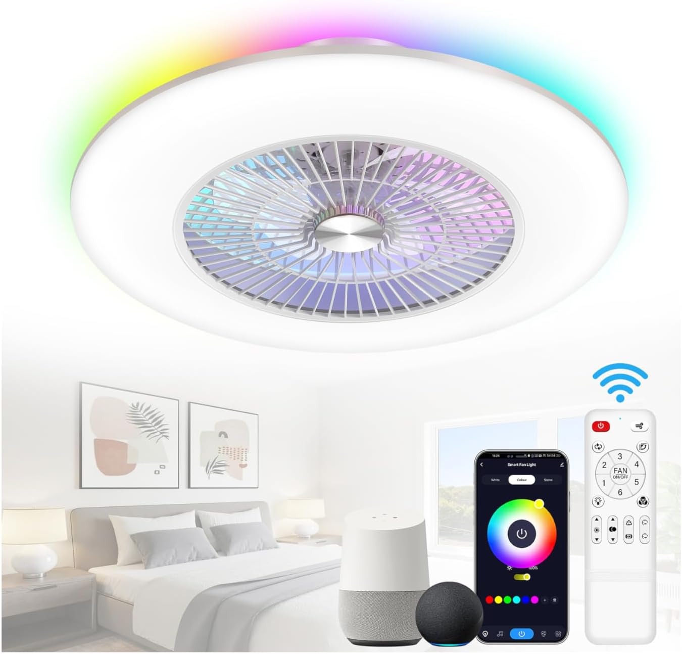 23" Low Profile Ceiling Fan With Light,Bladeless Ceiling Fans With Lights And Remote