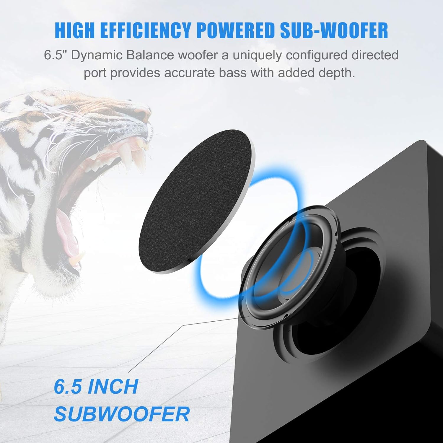 BESTISAN Powered Subwoofer, 6.5’’ Bluetooth 5.0 Home Audio Subwoofer, Deep Bass Response Subwoofers in Compact Design