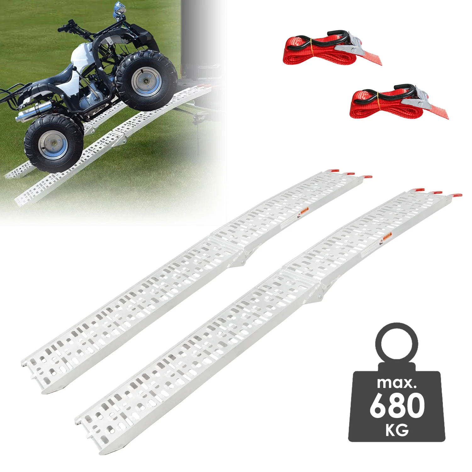 Teedor 89" L x 12" W Folding Ramps(2 Pack), Aluminum Loading Ramps, Mower Ramps, Anti-Slip Rustproof, 1500 lbs Max Load / 2Pcs, for ATV, Truck