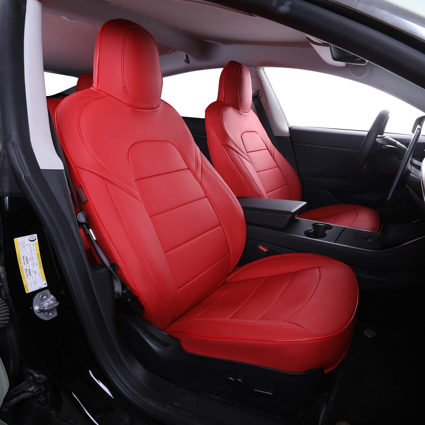EKR Custom Fit Full Set Car Seat Covers for Select Tesla Model 3 2017 2018 2019 2020 2021- Leatherette (Black)