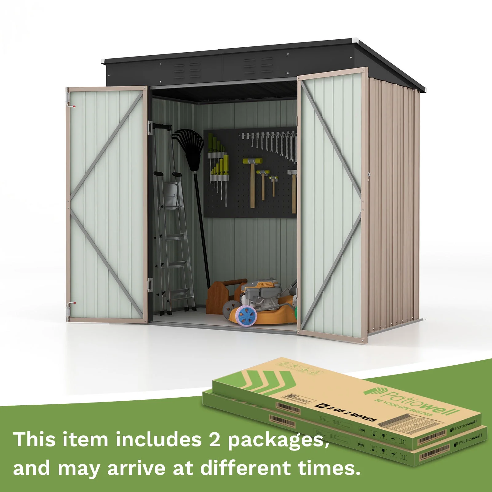 Patiowell 6x4 FT Outdoor Storage Shed, Metal Sheds with Double Lockable Doors for Lawn, Brown - Curated Treasures Market