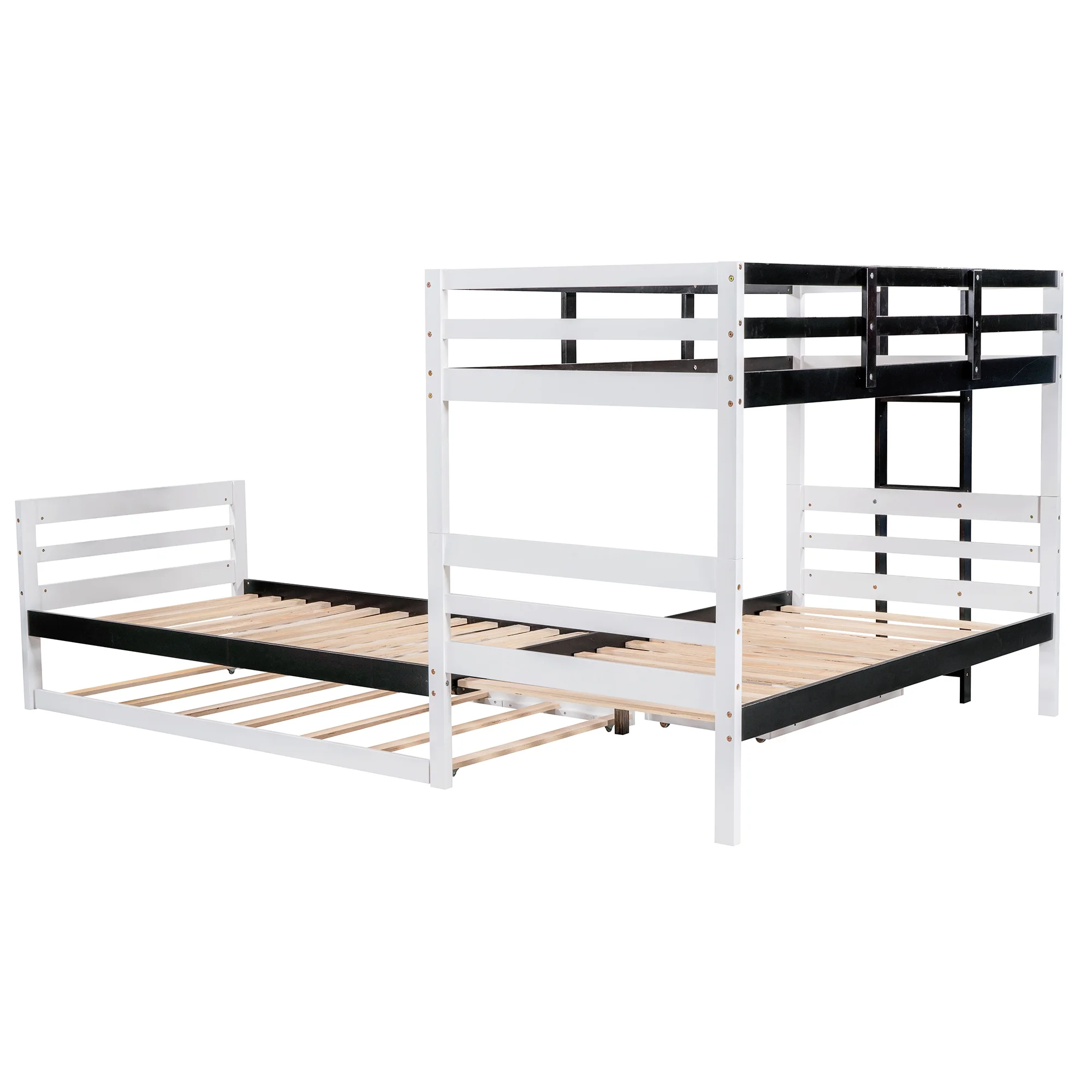 L-Shaped Twin Bunk Bed and Platform Bed with Trundle and Drawer, White - Curated Treasures Market