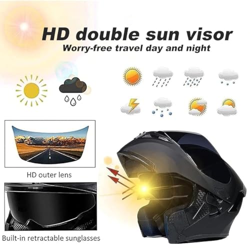 Adults Bluetooth Motorcycle Helmet Full Face Sun Visors Modular Helmets Flip up Motorbike Sport Offroad Mountain Lightweight Helmet for Men Women