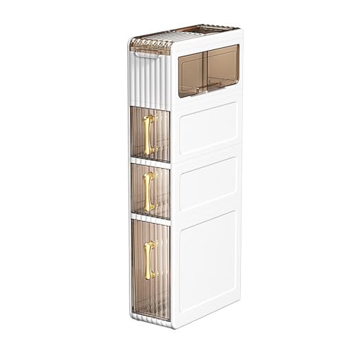 2 -Tiers Bathroom Floor Storage Cabinet Narrow Slim Tall Movable Towel Organizer Side Freestanding Rolling Unit with Clear Drawers for Small Space
