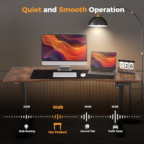Electric Standing Adjustable Height Desk 55'' x 24''Sit Stand Desk with Charging Station, 2 USB Ports, 3 Power Outlets, 4 Caster